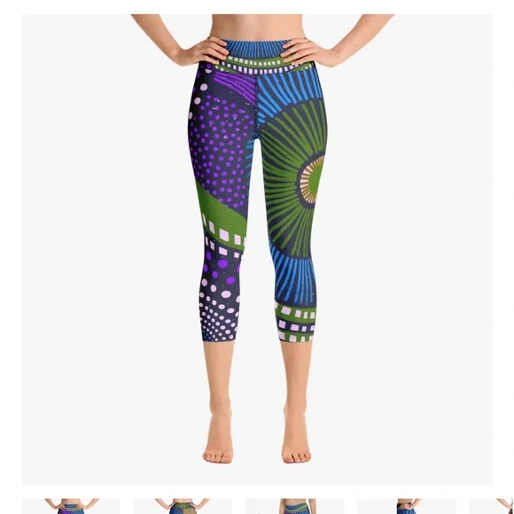 Loony legs sz L “Ethno Pop” blue green funky wild print fun Print Leggings EUC - Picture 2 of 8